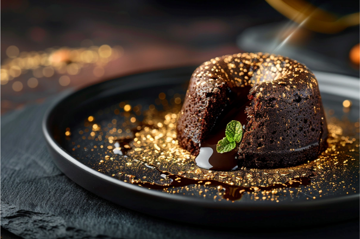 Warm dessert cake with powdered sugar