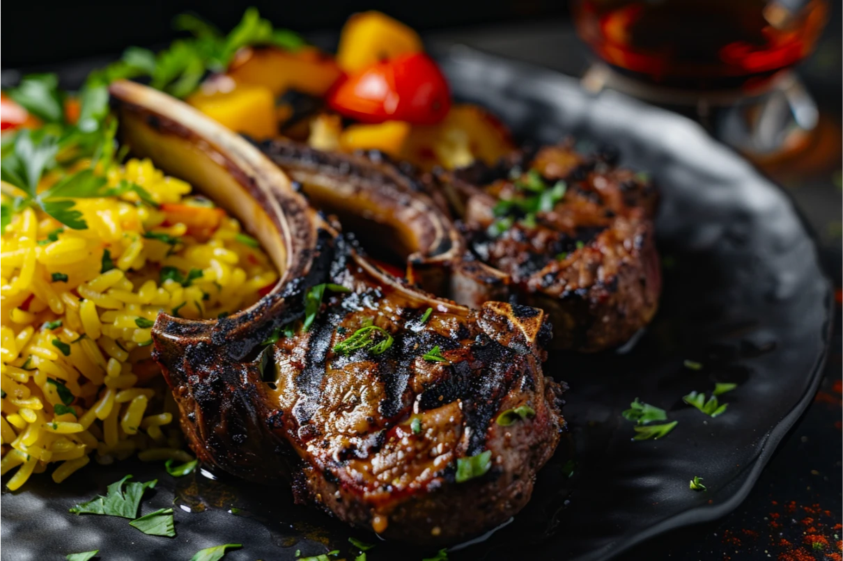 Grilled Casablanca dish with rice and vegetables