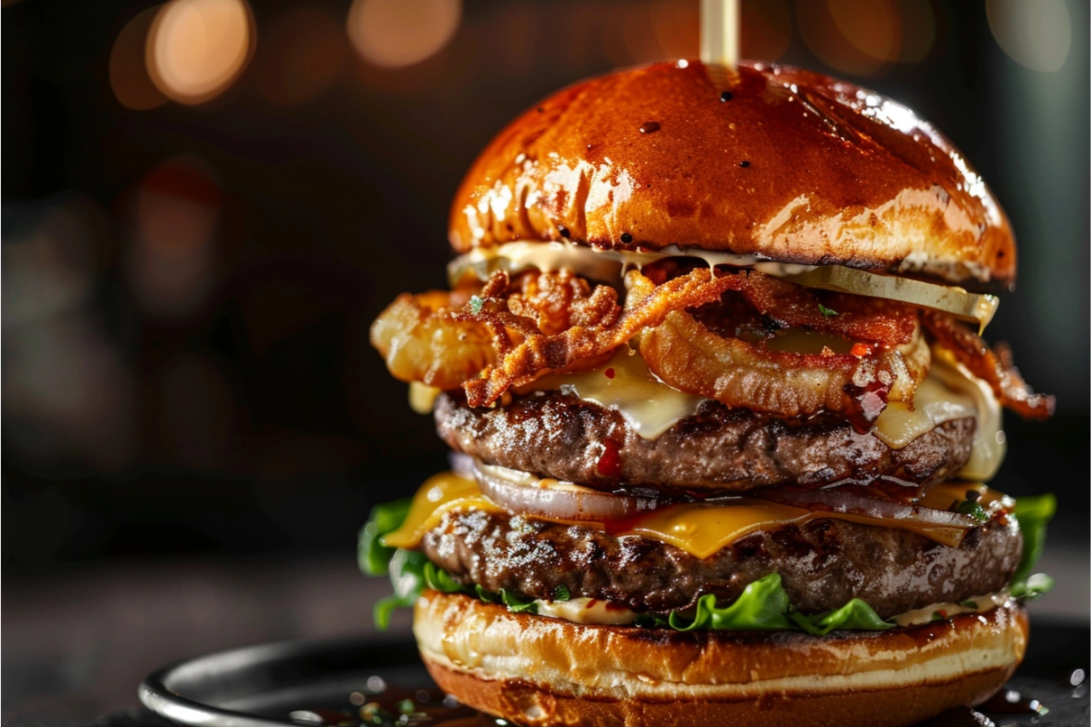 Stacked Casablanca burger with melted cheese